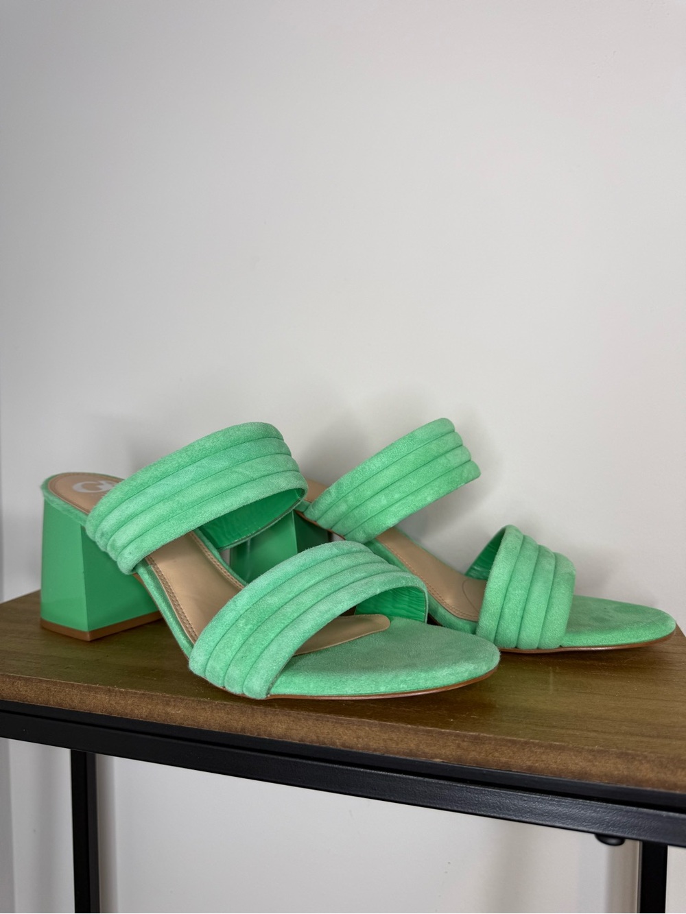 Gianni Bini suede mule sandals in a mint green